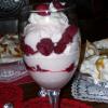 Sugar Free White Chocolate Raspberry Cheesecake layerd in a parfait with red raspberries.
